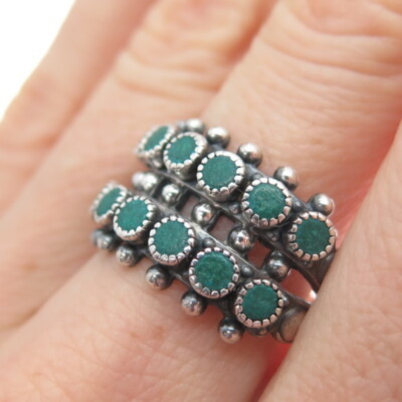Old Pawn Sterling Silver Vintage Southwestern Turquoise Snake Eye Ring Size 9.25 - Picture 2 of 8